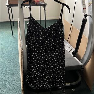 Hollister black smocked, spaghetti strap mini dress w/ floral pattern in XL